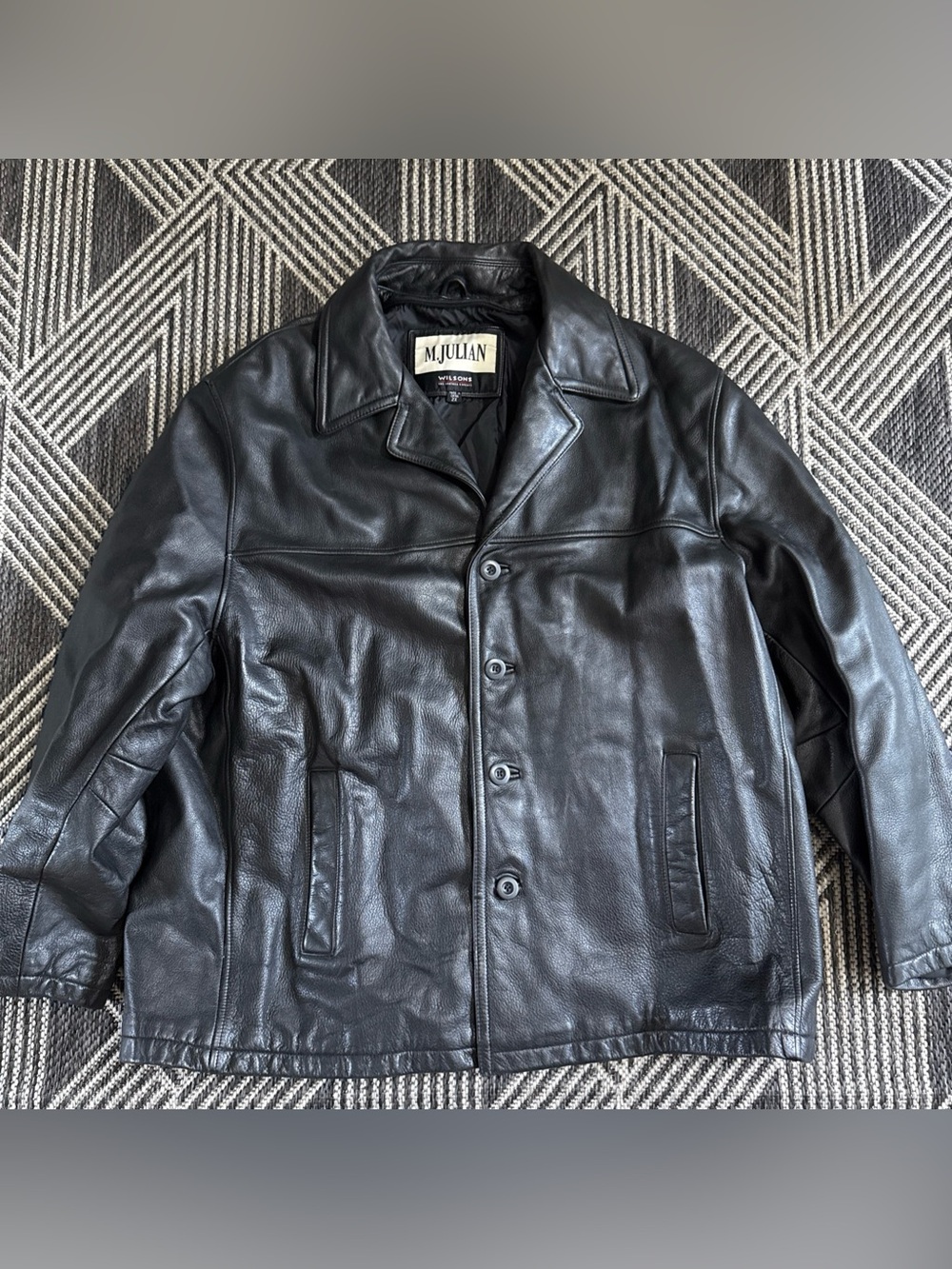 VINTAGE Wilsons M. Julian Leather Jacket Mens 2XL Black Button Front Coat